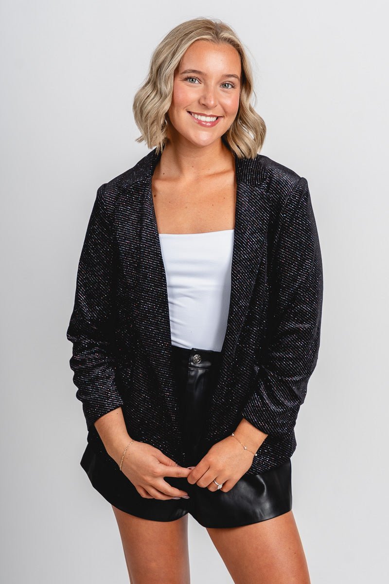 Velvet glitter blazer black – Trendy Jackets | Cute Fashion Blazers at Lush Fashion Lounge Boutique in Oklahoma City