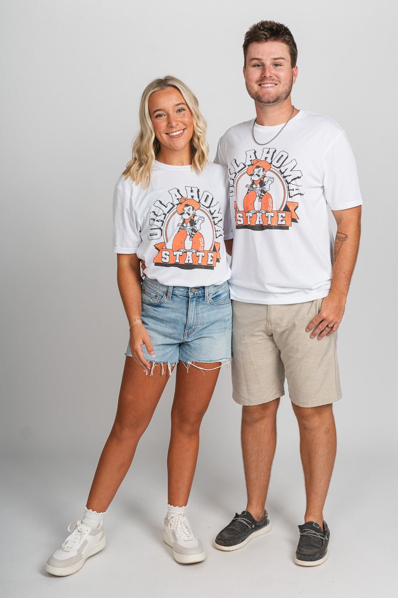 OSU OSU Cowboys arch banner unisex t-shirt white T-shirt | Lush Fashion Lounge Trendy Oklahoma State Cowboys Apparel & Cute Gameday T-Shirts