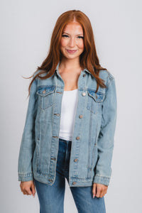 OSU Oklahoma State denim jacket light denim Jacket | Lush Fashion Lounge Trendy Oklahoma State Cowboys Apparel & Cute Gameday T-Shirts