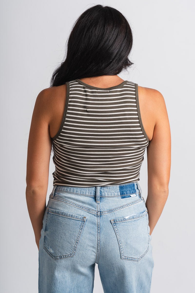 Z Supply Essy striped ribbed tank top grape leaf | Trendy Tank