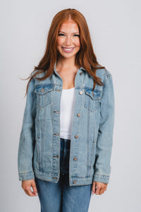 OSU Oklahoma State denim jacket light denim Jacket | Lush Fashion Lounge Trendy Oklahoma State Cowboys Apparel & Cute Gameday T-Shirts