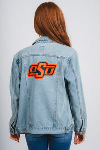 OSU Oklahoma State denim jacket light denim Jacket | Lush Fashion Lounge Trendy Oklahoma State Cowboys Apparel & Cute Gameday T-Shirts
