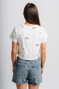 USA flag bow baby tee white - Adorable T-shirt - Stylish Patriotic Summer Graphic Tees at Lush Fashion Lounge Boutique in OKC
