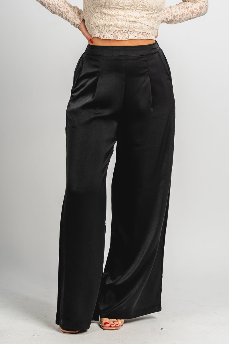 High rise satin pants black | Lush Fashion Lounge: women's boutique pants, boutique women's pants, affordable boutique pants, women's fashion pants