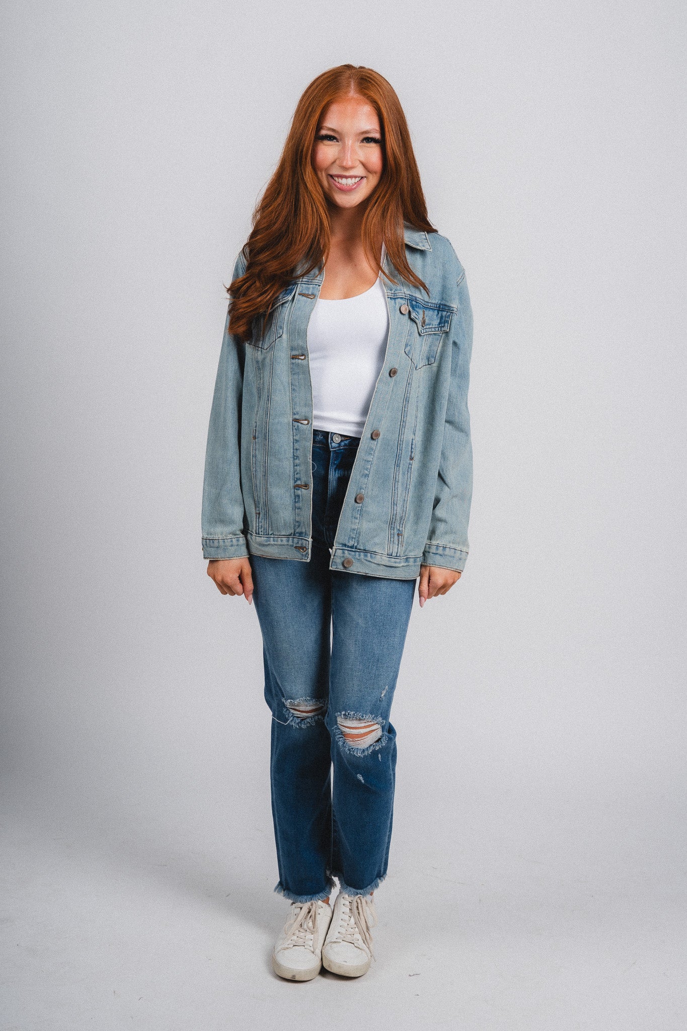 OU OKLA denim jacket light denim Jacket | Lush Fashion Lounge Trendy Oklahoma University Sooners Apparel & Cute Gameday T-Shirts
