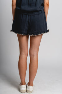 Gauze scalloped shorts navy - Adorable shorts - Stylish Patriotic Summer Graphic Tees at Lush Fashion Lounge Boutique in OKC