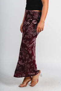 Velvet mix maxi skirt burgundy | Lush Fashion Lounge: boutique fashion skirts, affordable boutique skirts, cute affordable skirts