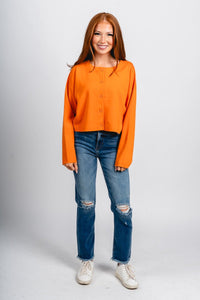 Button sweater cardigan orange - Trendy Sweater - Fashion Cardigans & Cute Kimonos at Lush Fashion Lounge Boutique in Oklahoma City