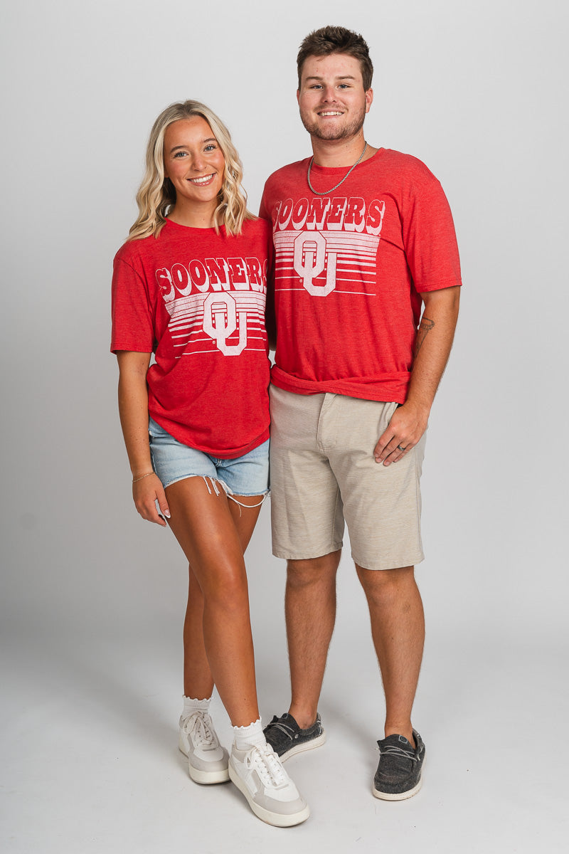 OU OU Sooners logo lines unisex t-shirt red T-shirt | Lush Fashion Lounge Trendy Oklahoma University Sooners Apparel & Cute Gameday T-Shirts