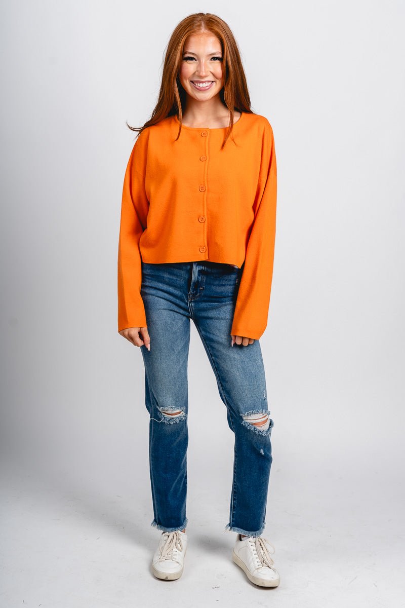Button sweater cardigan orange – Unique Sweaters | Lounging Sweaters and Womens Fashion Sweaters at Lush Fashion Lounge Boutique in Oklahoma City