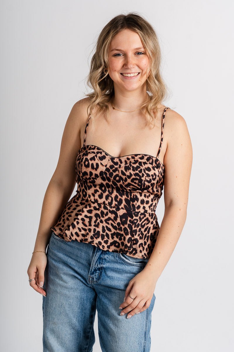 Leopard peplum top brown