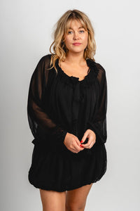 Boho bubble tiered dress black - Affordable dress - Boutique Dresses at Lush Fashion Lounge Boutique in Oklahoma City