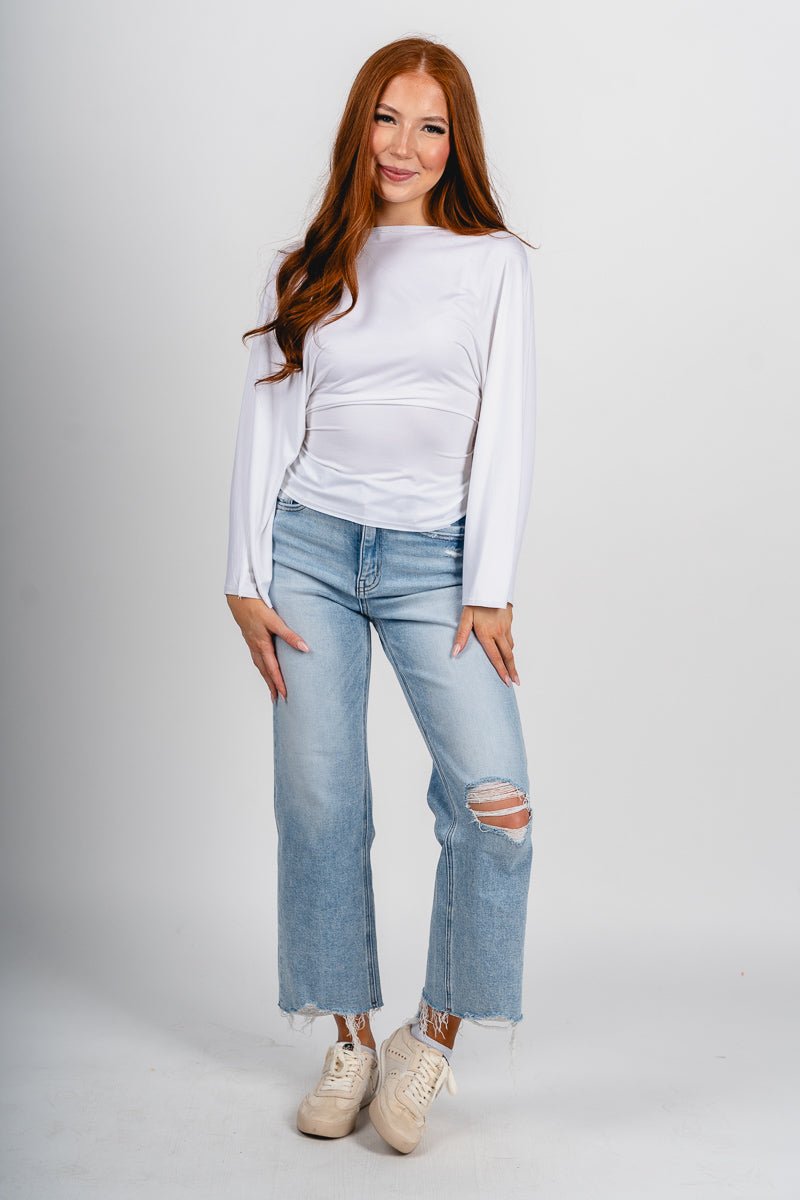 Tie back long sleeve top ivory