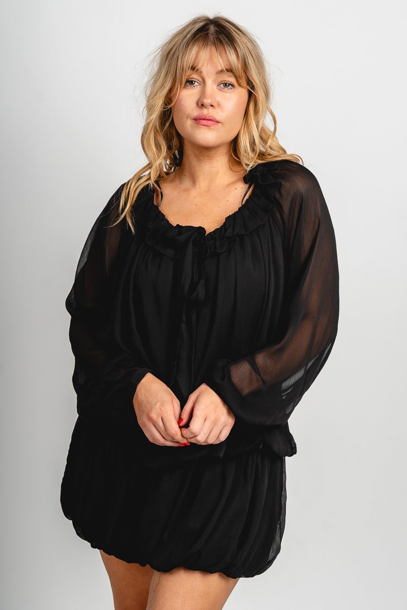 Boho bubble tiered dress black - Cute dress - Trendy Dresses at Lush Fashion Lounge Boutique in Oklahoma City