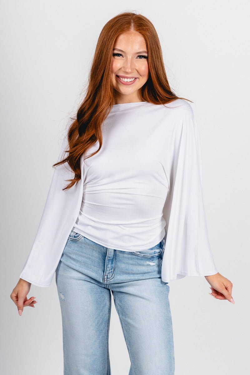 Tie back long sleeve top ivory