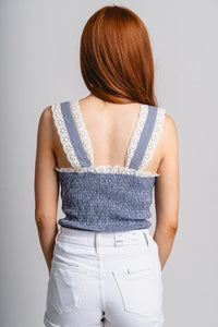 Smocked gingham bodysuit navy/white - Adorable Bodysuit - Stylish Patriotic Summer Graphic Tees at Lush Fashion Lounge Boutique in OKC