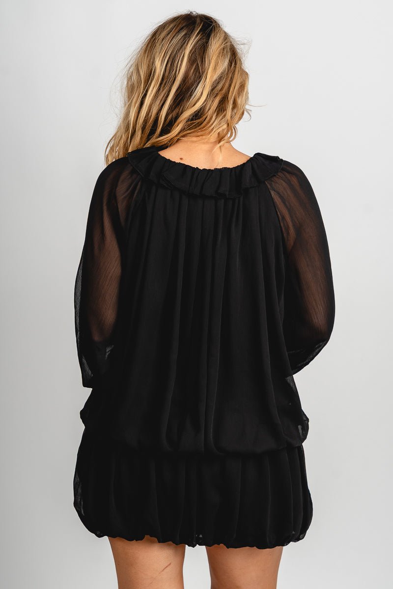 Boho bubble tiered dress black