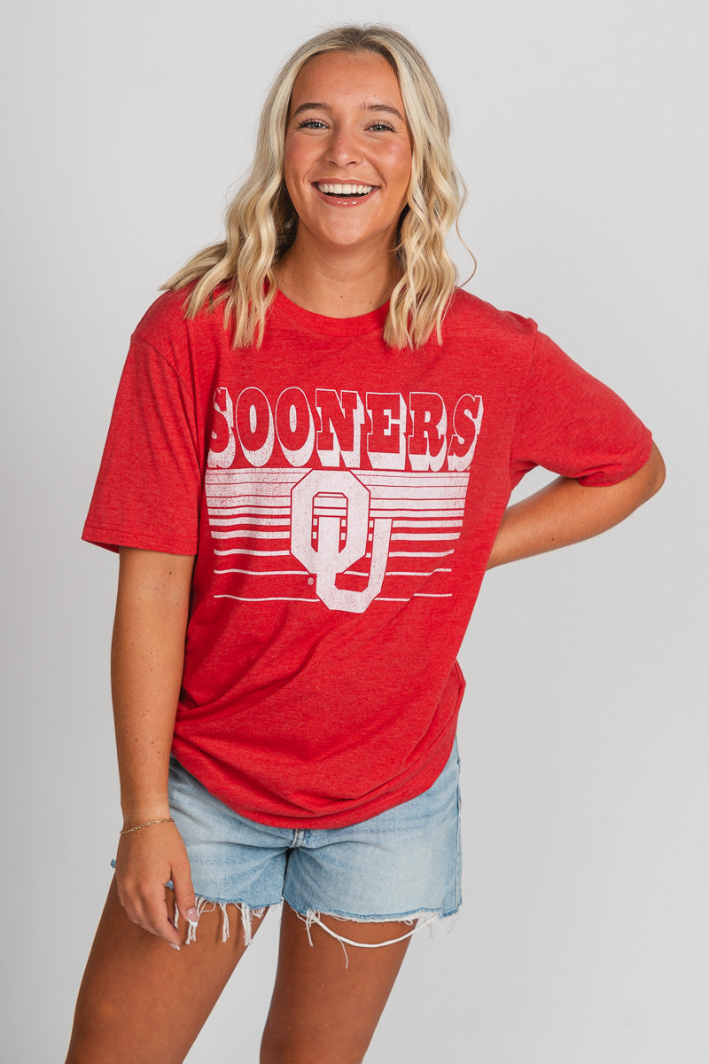 OU OU Sooners logo lines unisex t-shirt red T-shirt | Lush Fashion Lounge Trendy Oklahoma University Sooners Apparel & Cute Gameday T-Shirts