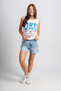 OKC established comfort color tank top white - Trendy OKC Thunder T-Shirts at Lush Fashion Lounge Boutique in Oklahoma City
