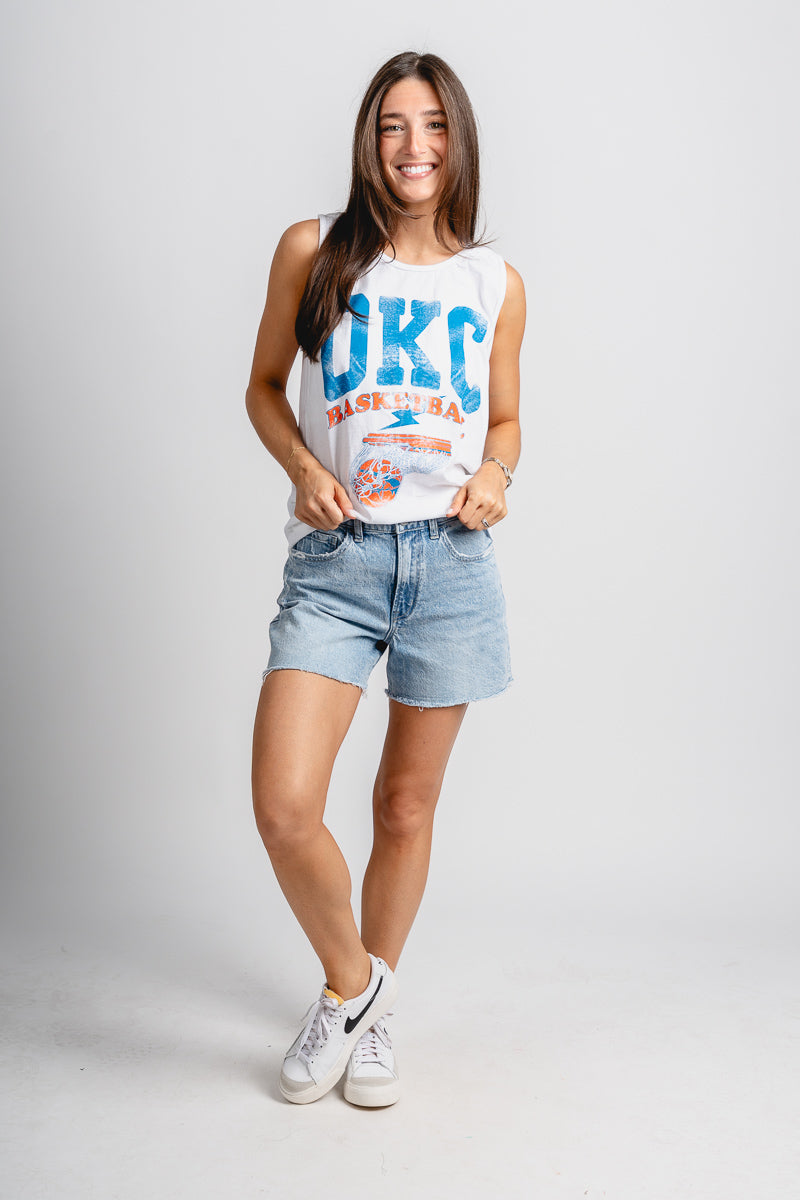 OKC established comfort color tank top white - Trendy OKC Thunder T-Shirts at Lush Fashion Lounge Boutique in Oklahoma City