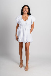 Puff sleeve baby doll dress white Stylish dress - Womens Fashion Dresses at Lush Fashion Lounge Boutique in Oklahoma City