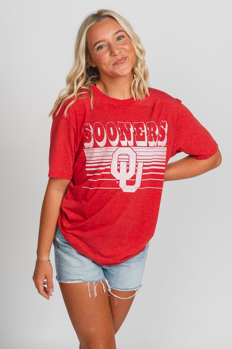 OU OU Sooners logo lines unisex t-shirt red T-shirt | Lush Fashion Lounge Trendy Oklahoma University Sooners Apparel & Cute Gameday T-Shirts