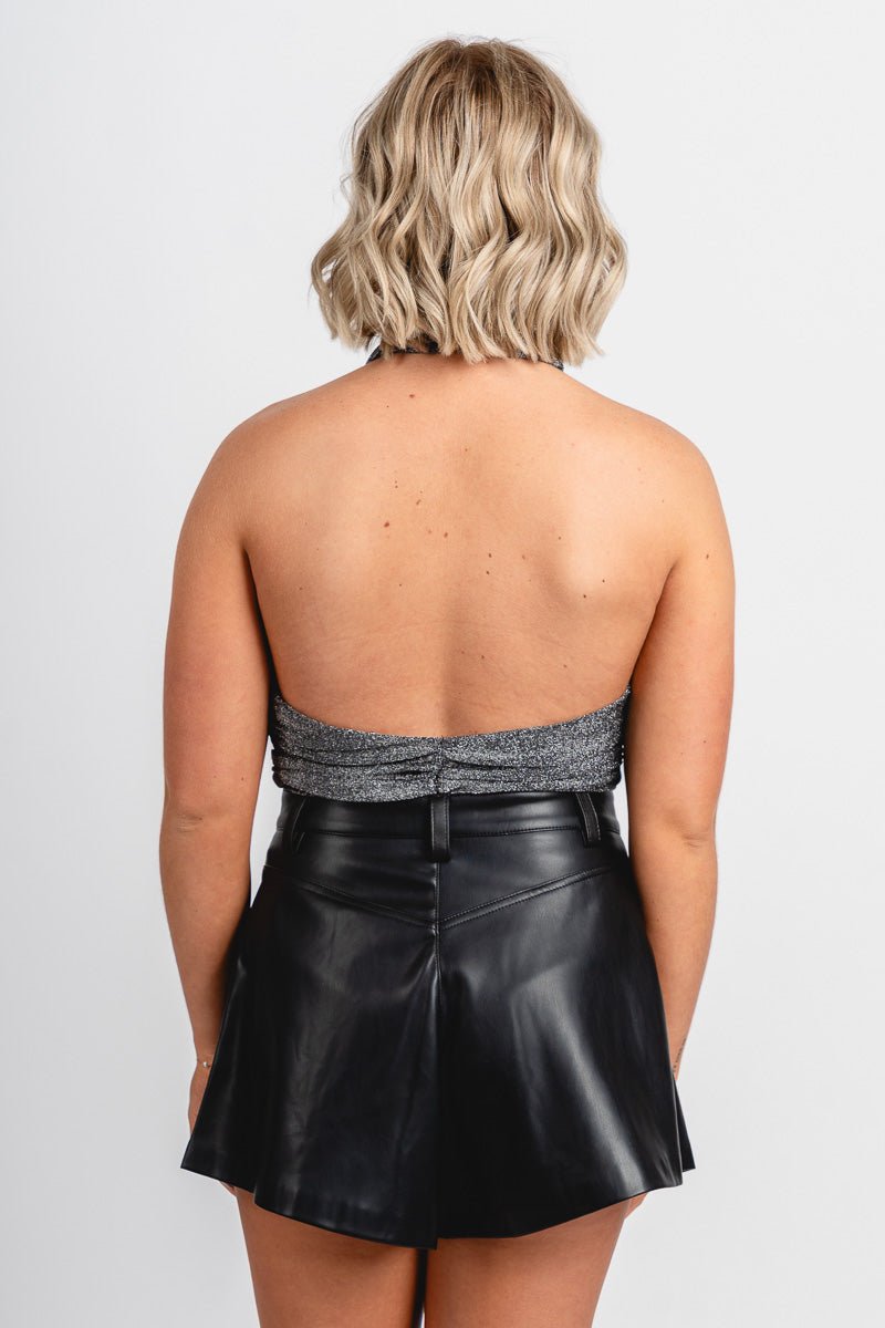 Metallic halter bodysuit black/silver