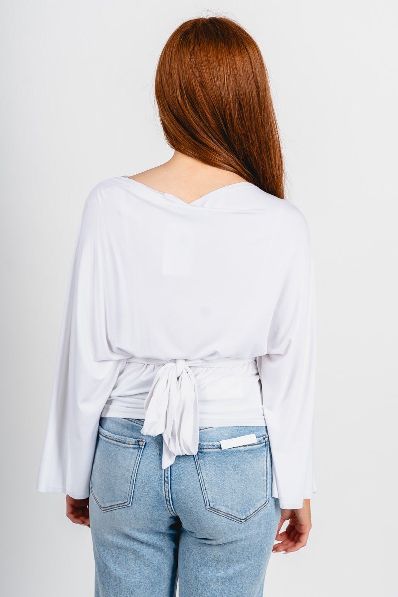 Tie back long sleeve top ivory