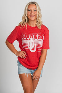 OU OU Sooners logo lines unisex t-shirt red T-shirt | Lush Fashion Lounge Trendy Oklahoma University Sooners Apparel & Cute Gameday T-Shirts