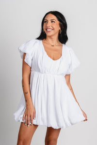 Puff sleeve baby doll dress white - Affordable dress - Boutique Dresses at Lush Fashion Lounge Boutique in Oklahoma City