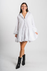 Bubble hem shirt dress white Stylish dress - Womens Fashion Dresses at Lush Fashion Lounge Boutique in Oklahoma City