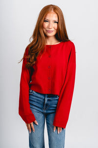 Button sweater cardigan red - Cute Sweater - Trendy Cardigans & Stylish Kimonos at Lush Fashion Lounge Boutique in Oklahoma City