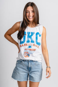 OKC established comfort color tank top white - Trendy Oklahoma City Basketball T-Shirts Lush Fashion Lounge Boutique in Oklahoma City
