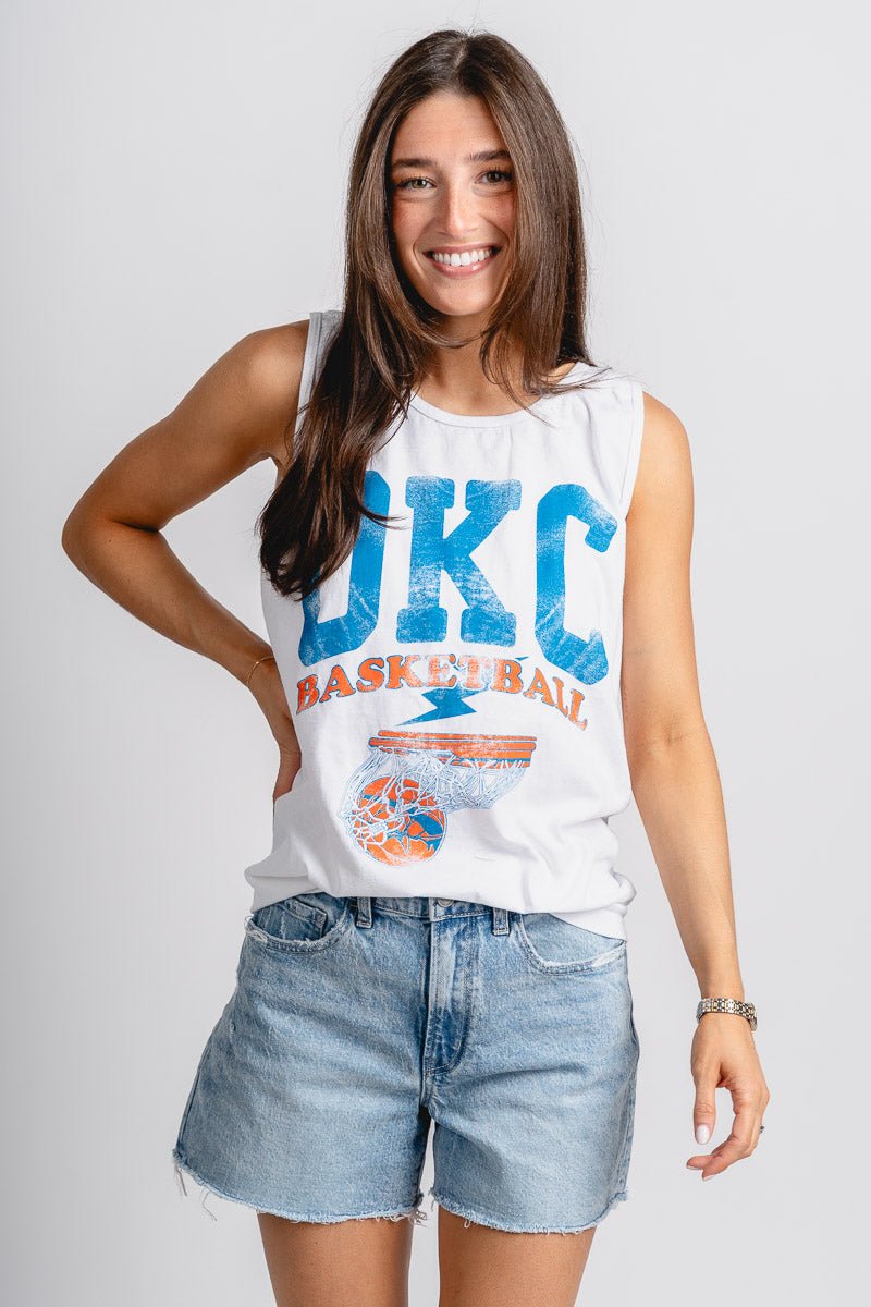 OKC established comfort color tank top white - Trendy Oklahoma City Basketball T-Shirts Lush Fashion Lounge Boutique in Oklahoma City