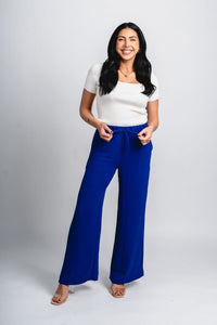 Wide leg drawstring pants royal blue - Vintage OKC Basketball T-Shirts at Lush Fashion Lounge Boutique in Oklahoma City