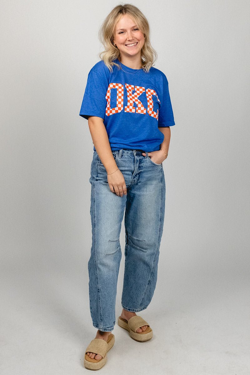 OKC checkered unisex short sleeve t-shirt - Trendy OKC Thunder T-Shirts at Lush Fashion Lounge Boutique in Oklahoma City