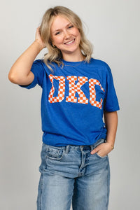 OKC checkered unisex short sleeve t-shirt - Trendy OKC Apparel at Lush Fashion Lounge Boutique in Oklahoma City