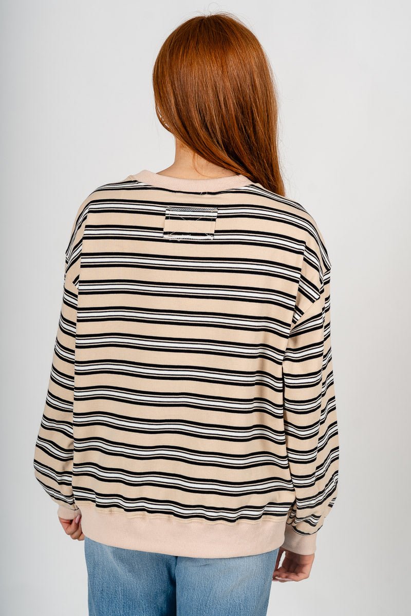 Striped oversized sweatshirt beige/black