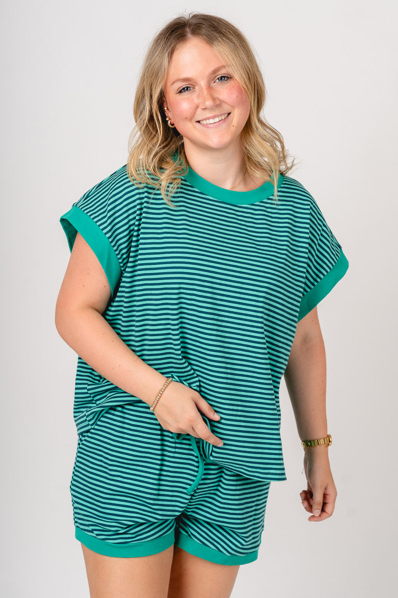 Striped short sleeve top green/teal