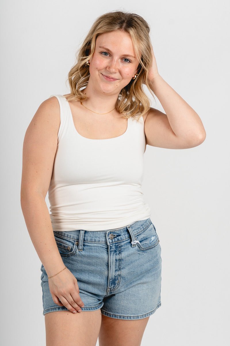 Square neck tank top ivory - Affordable tank top - Boutique Tank Tops at Lush Fashion Lounge Boutique in Oklahoma City