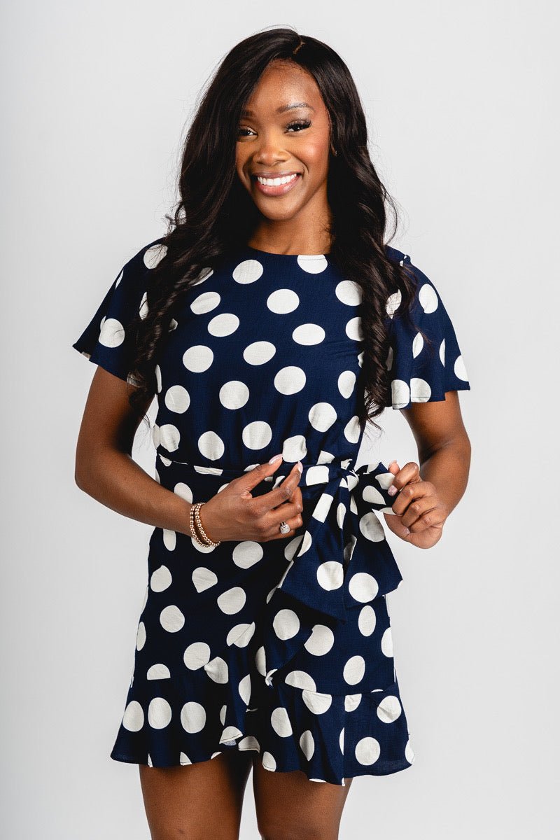 Polka dot wrap mini dress Navy/white Navy/white / Small