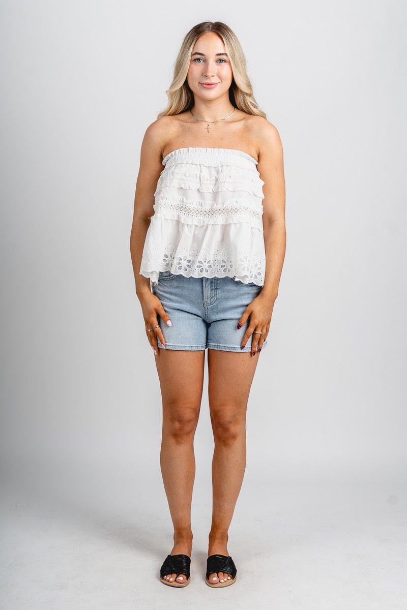 Strapless eyelet lace top white - Fun top - Unique Getaway Gear at Lush Fashion Lounge Boutique in Oklahoma