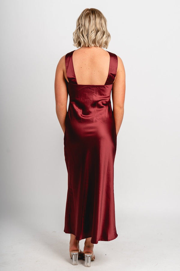 Scarf Detail Satin Midi Dress Burgundy Burgundy / XSmall