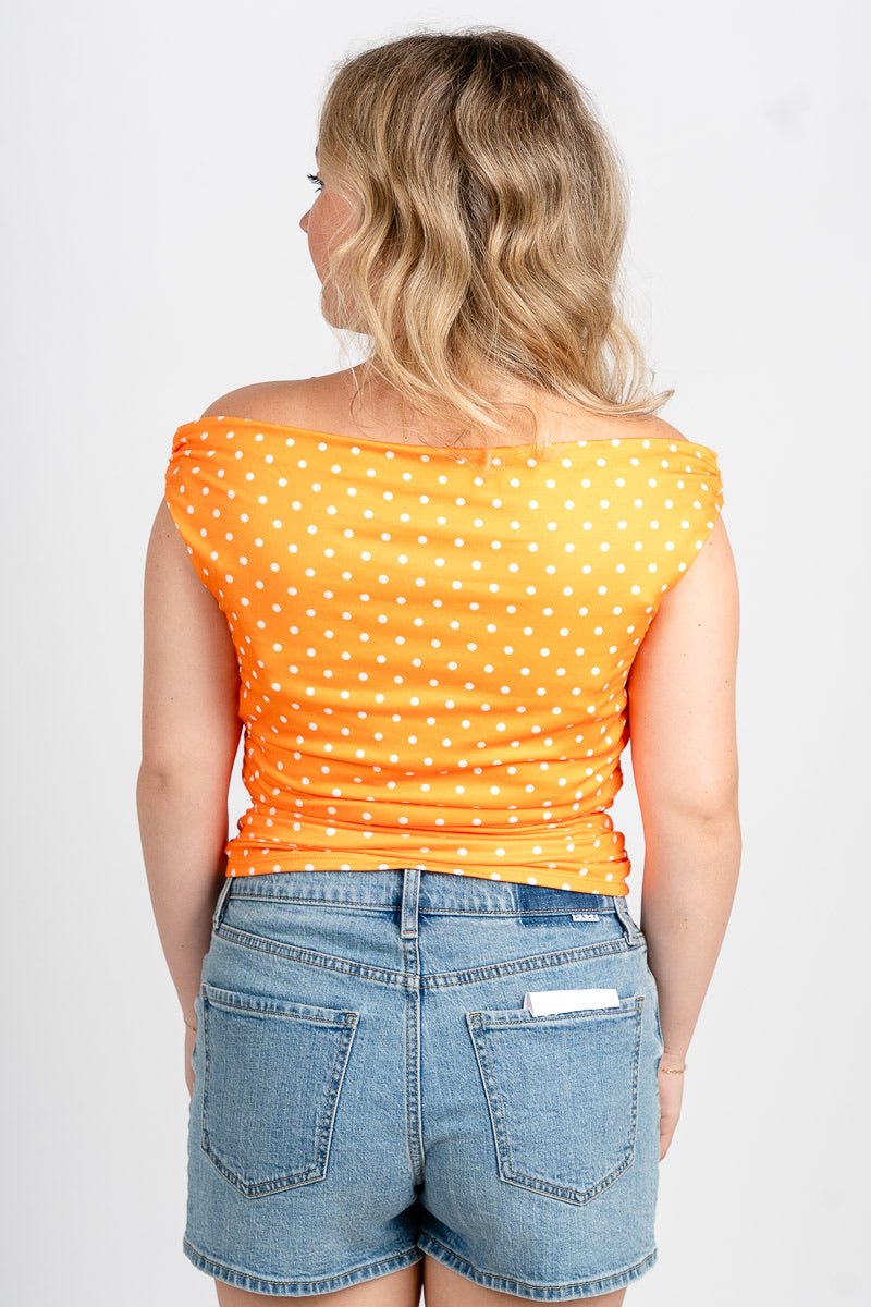 Cowl neck polka dot top orange/white