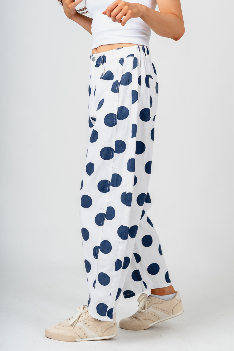 Polka dot barrel jeans white/navy