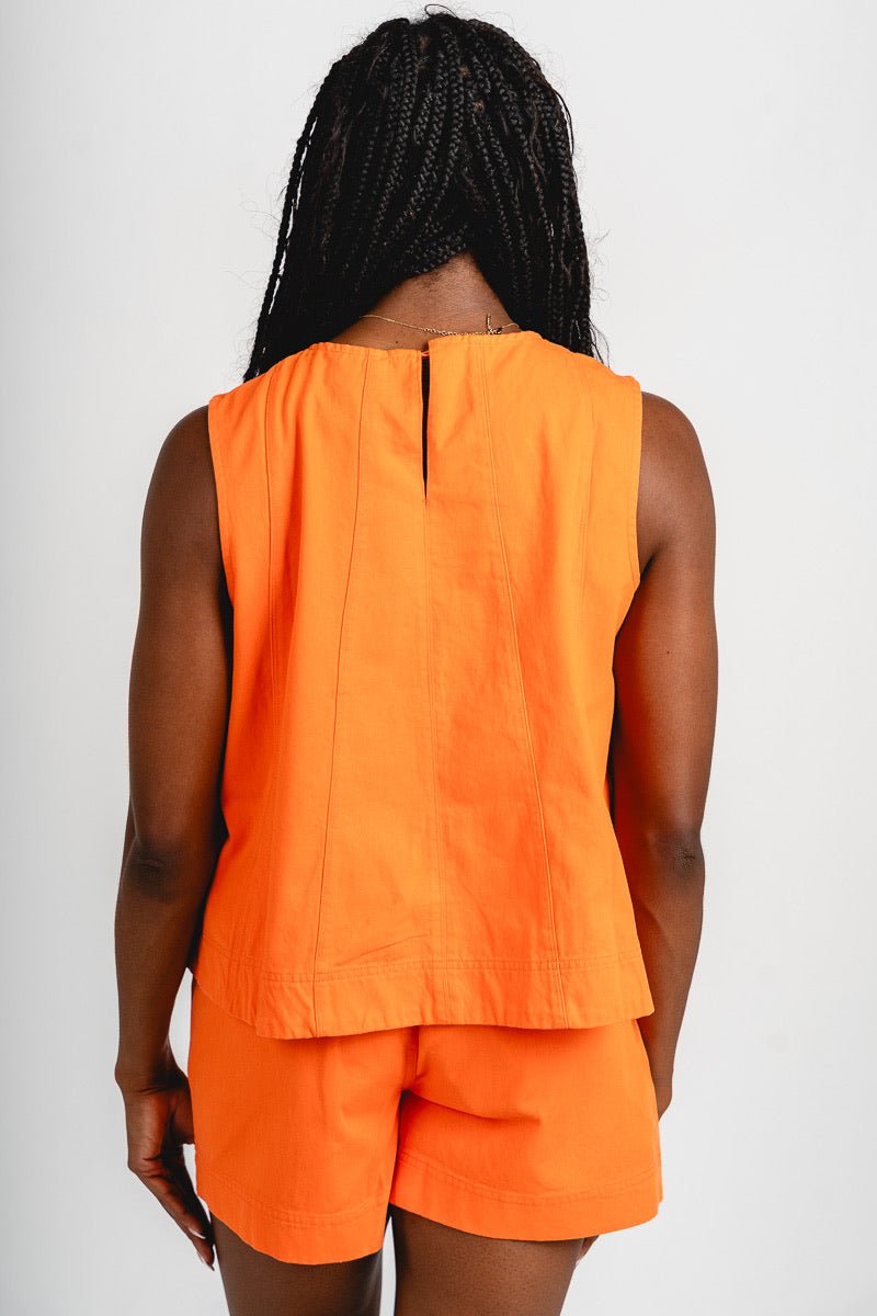 Sleeveless denim flare top orange