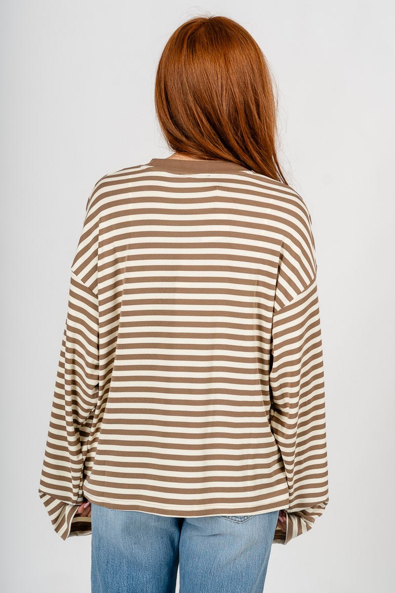 Striped oversized long sleeve top brown/cream