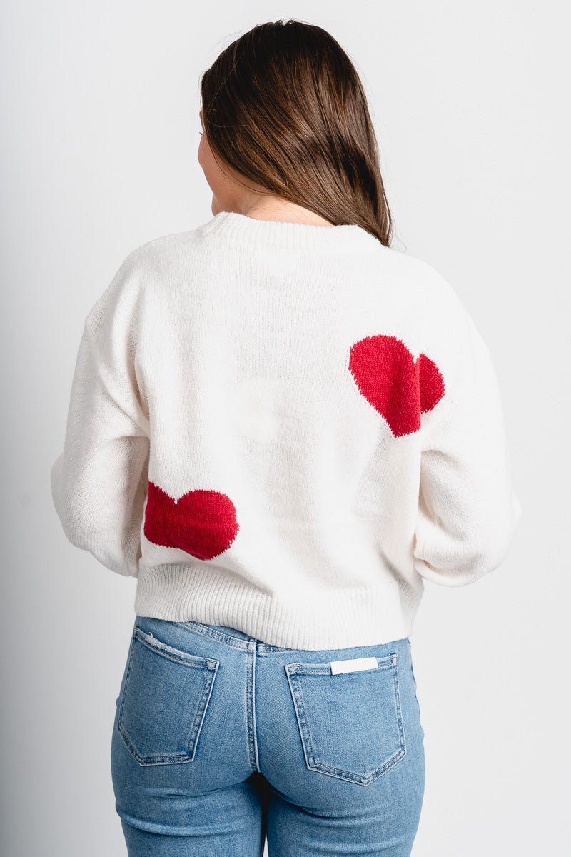 Heart print sweater cream