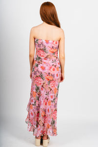 Strapless floral maxi dress rose lavender - Affordable dress - Boutique Dresses at Lush Fashion Lounge Boutique in Oklahoma City