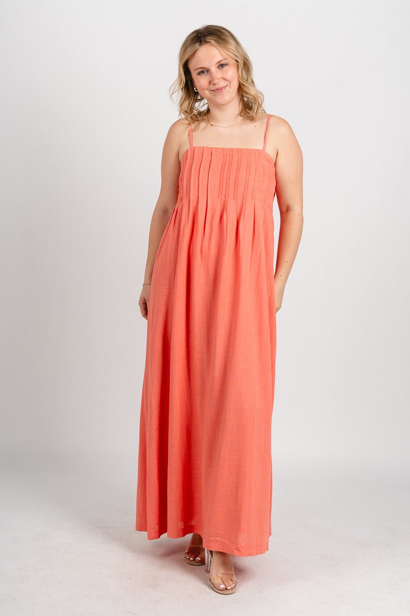 Strappy linen maxi dress coral - Trendy dress - Fashion Dresses at Lush Fashion Lounge Boutique in Oklahoma City